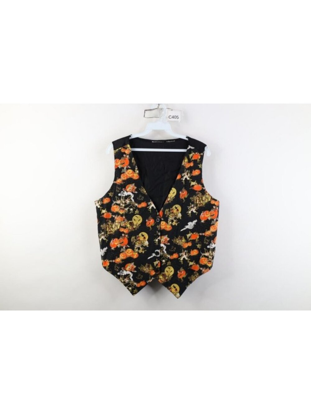 Vtg 90s Streetwear Womens Large Halloween Black Cat Ghost Pumpkin Vest Jacket